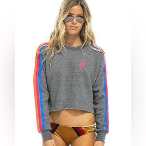 EUC sz M Aviator Nation Heather Gray Hot Pink Bolt Sweatshirt $185 sold out rare